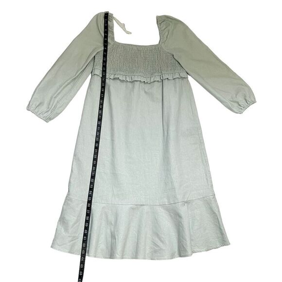 7 For All Mankind Women's Light Blue Linen Smocked Square Neck Midi Dress Large - Picture 10 of 13